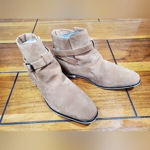 Men's Suede Ankle Boots with Side Buckle in Tan